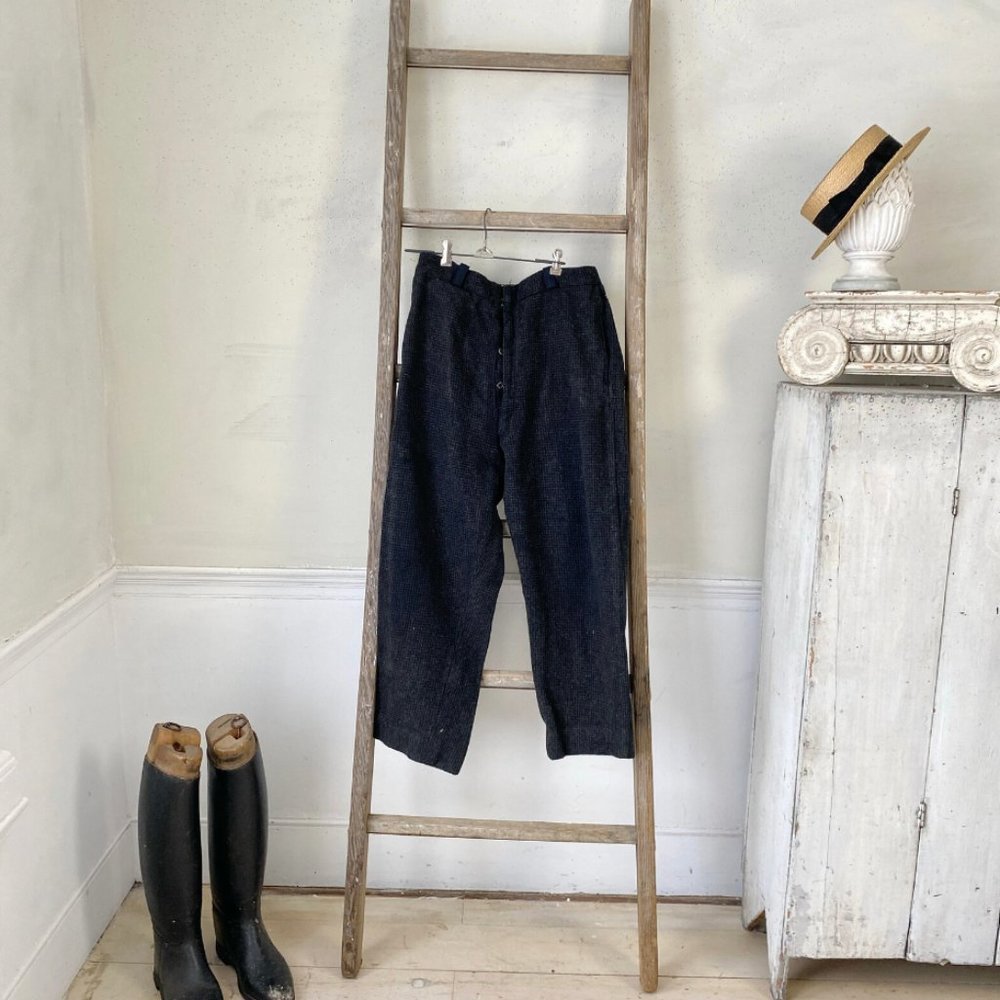 Gray and Black Checked French Wool Pants